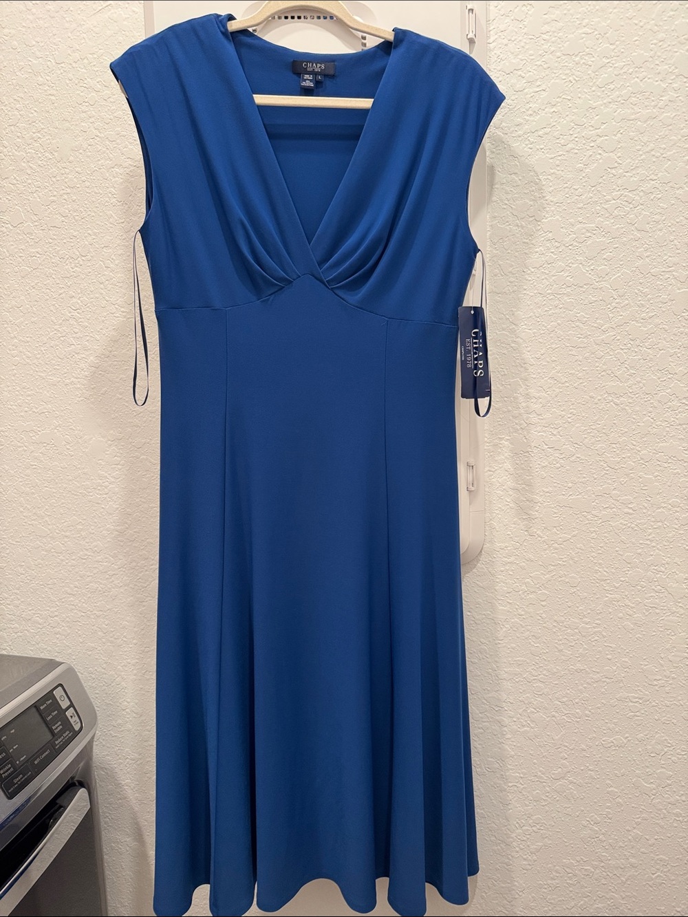 Chaps Royal Blue V-Neck Draped Midi Dress